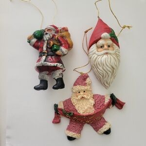 Vintage Santa Claus Christmas Ornaments porcelain Hard Plastic Set Of 3